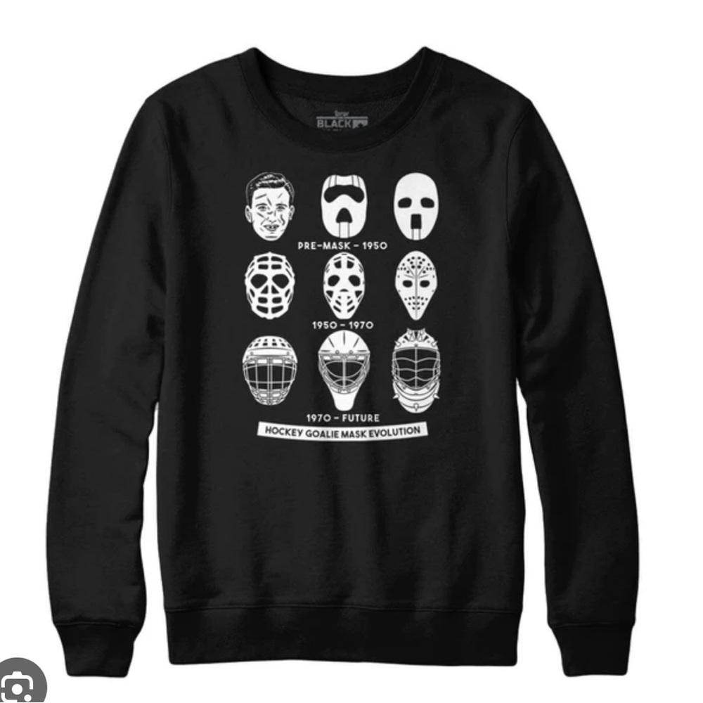 Hockey Goalie Mask Evolution Crewneck Sweatshirt- Size Medium